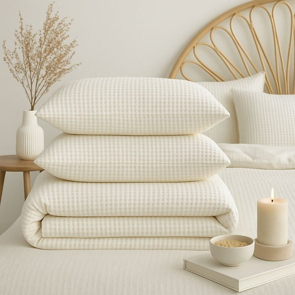 Valge Renforcé puuvillast voodipesu üheinimesevoodile 140x200 cm Waffle Striped - Mila Home Luxury-image-3