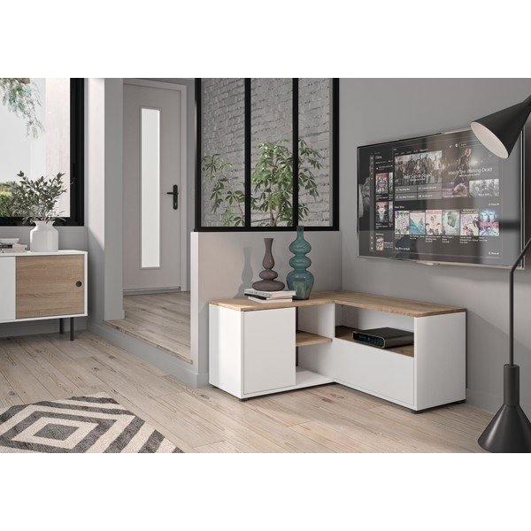 Valge-puiduvärvi tammedekoriga telerilaud 90x45 cm Angle - TemaHome-image-1