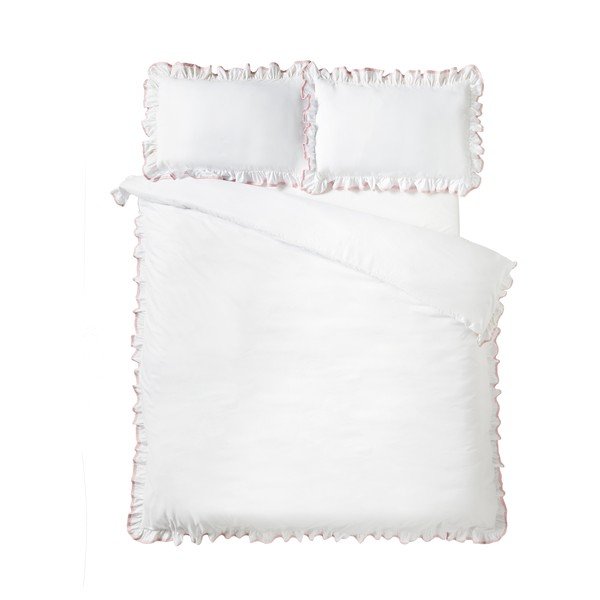 Valge/roosa kaheinimesevoodipesu 200x200 cm So Soft Mono Frill - Catherine Lansfield