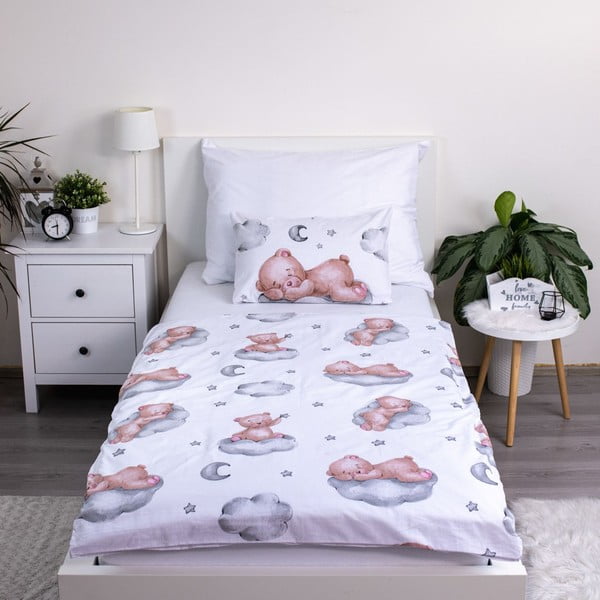 Valge puuvillane laste voodipesu 100x135 cm Teddy Bear "Ribbon" - Jerry Fabrics-image-2