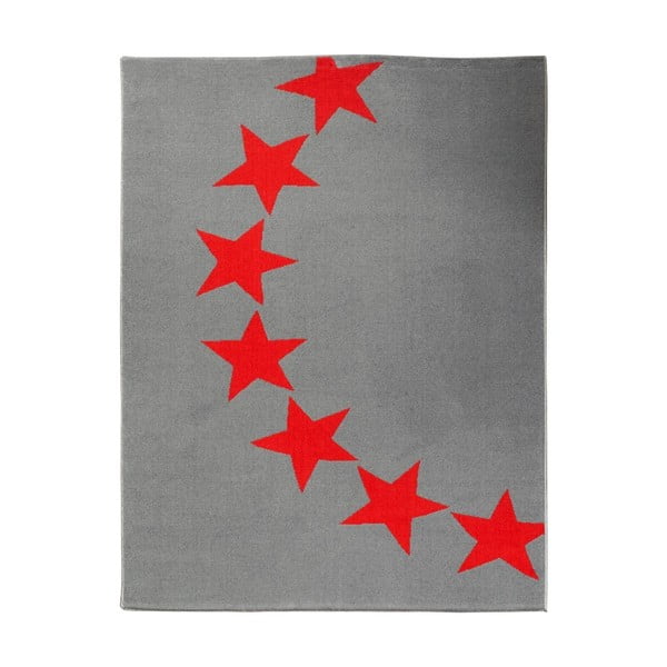 Koberec City & Mix - šedo-červené hvězdy, 140x200 cm
