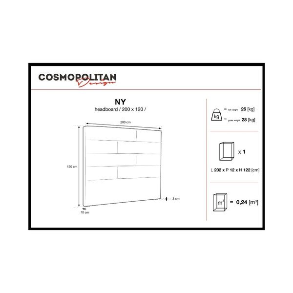 Tmavě šedé čelo postele Cosmopolitan Design New York, šířka 200 cm-image-4