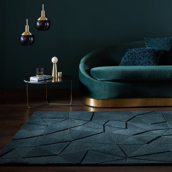 Sinakasroheline käsitsi kootud villane vaip 160x230 cm Shard Teal - Flair Rugs-image-1