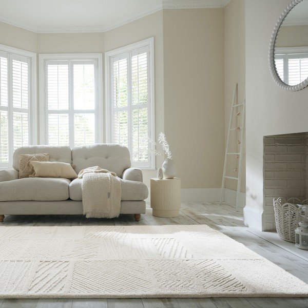 Valge käsitsi kootud villasegu vaip 200x300 cm Sculptured Blocks - Flair Rugs-image-1