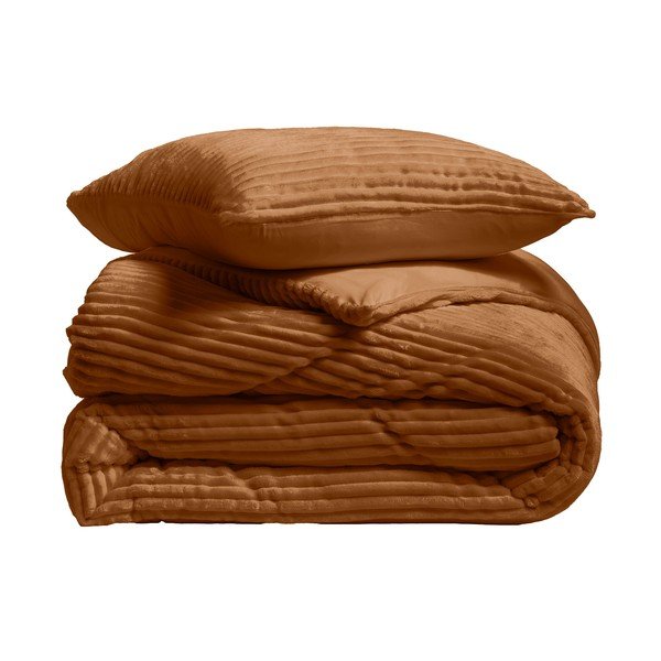 Helepruun 3-osaline flanellvoodipesukomplekt kaheinimesevoodile/ülipikale voodile 240x220 cm Veloutea - douceur d'intérieur