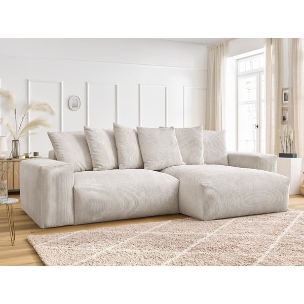 Kreemjas kordvärvitud diivanvoodi/nurgadiivan panipaigaga Voltaire - Bobochic Paris-image-1