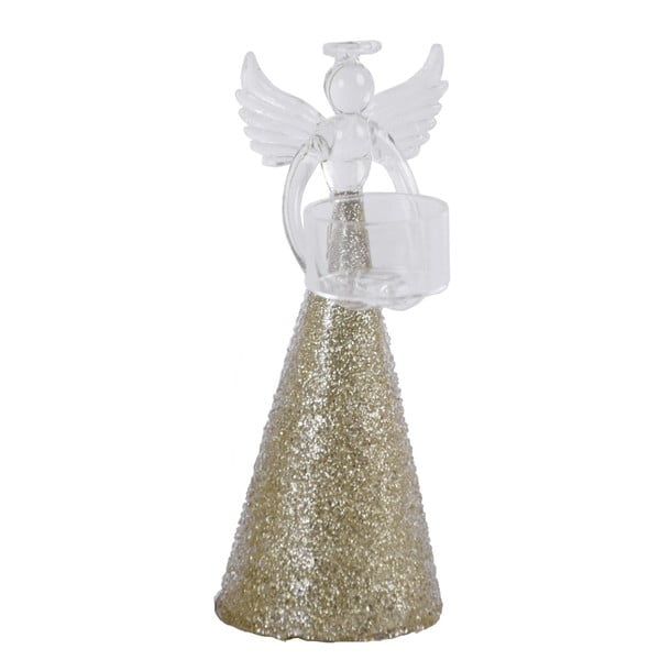 Skleněný dekorativní andělíček ve zlaté barvě na čajovou svíčku Ego Dekor Coco, výška 20 cm