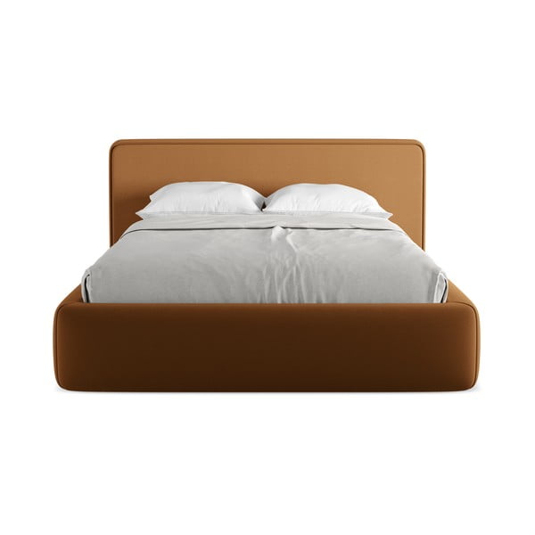 Terrakottapunane polsterdatud kaheinimesevoodi koos voodipõhja ja panipaigaga 140x200cm Kiana - Makamii-image-4