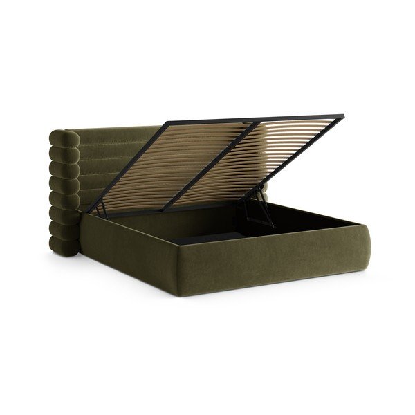 Roheline polsterdatud kaheinimesevoodi koos panipaiga ja voodipõhjaga 200x200 cm Mount - Micadoni-image-2