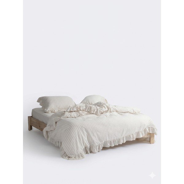 Beež Renforcé puuvillast pikendatud voodipesu kaheinimesevoodile 240x220 cm Amalia Striped - Mila Home Luxury