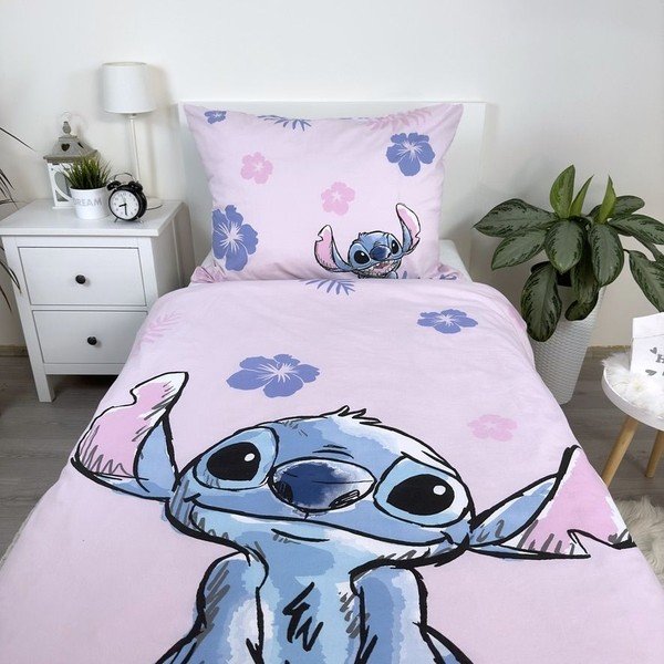 Heleroosa puuvillane laste voodipesu 140x200 cm Lilo & Stitch "Pink" - Jerry Fabrics-image-3