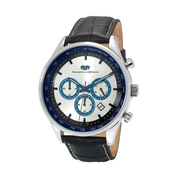 Černé pánské hodinky z pravé kůže s modrým ciferníkem Rhodenwald & Söhne Eastwood