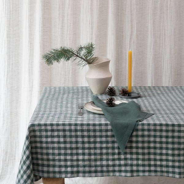 Linane laudlina 140x250 cm Forest Green Gingham - Linen Tales-image-2