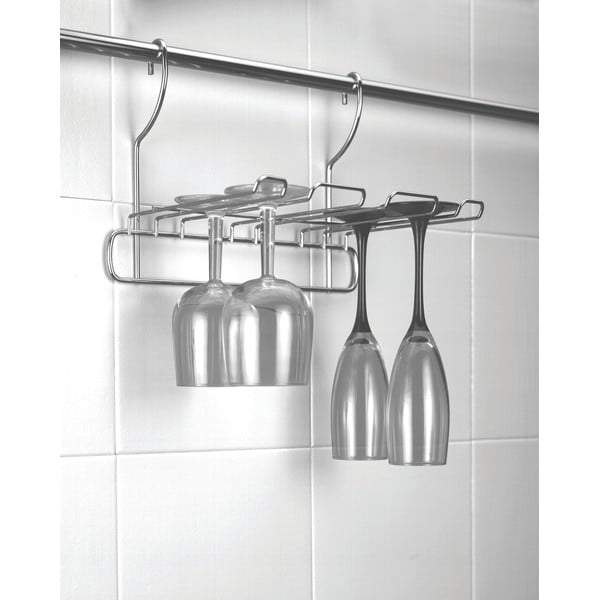 Hõbedane kroomitud terasest rippuv veiniklaaside hoidja Lonardo - Metaltex-image-1
