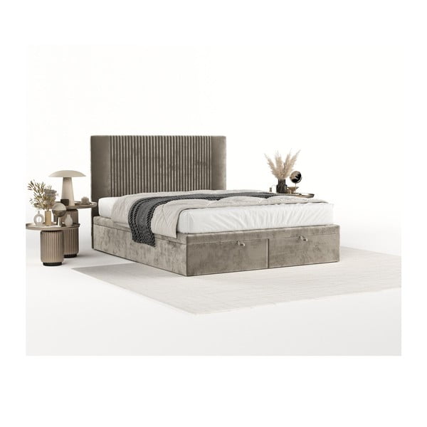 Beež polsterdatud kaheinimesevoodi koos panipaigaga 180x200cm Mavel - Maison de Rêve-image-2