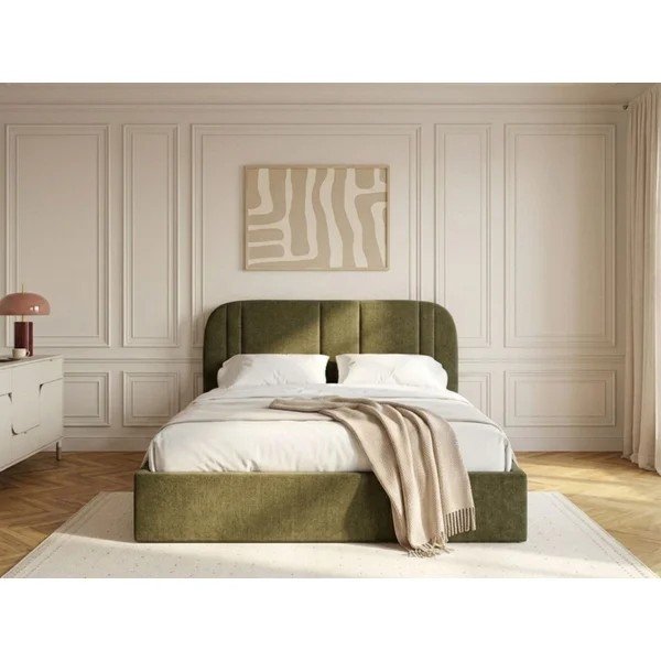 Roheline polsterdatud kaheinimesevoodi panipaigaga ja liistudest raamiga 180x200 cm Sidney - Bobochic Paris-image-2