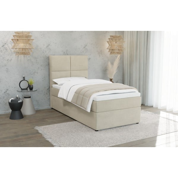 Beež üheinimesevoodi koos panipaigaga ja voodipõhjaga 90x200 cm Lena - Ropez-image-1