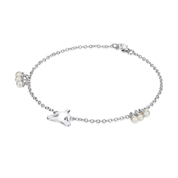 Stříbrný náramek s perlami a přívěskem Chakra Pearls Lotus, 21 cm