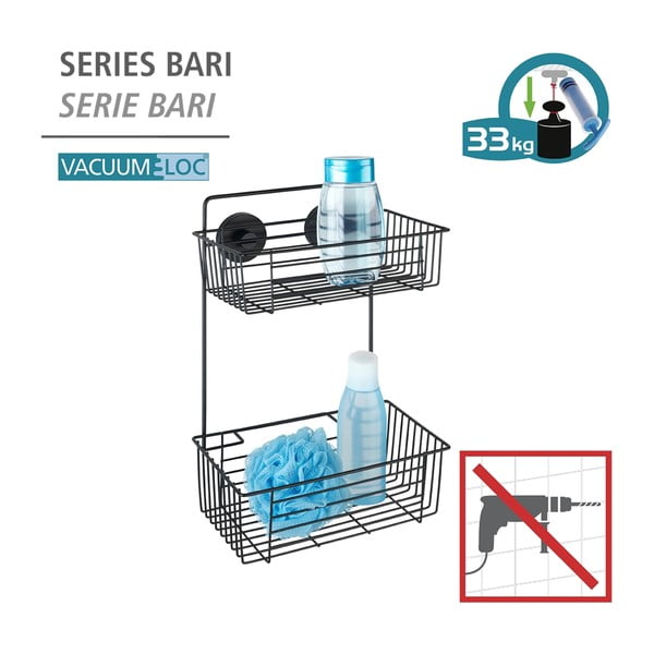 Must kahekorruseline seinale paigaldatav riiul vannitoa jaoks Vacuum-Loc® Pavia Bari - Wenko-image-4