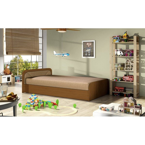 Ookerkollane/beež polsterdatud/puitlaastplaadist üheinimesevoodi panipaiga ja madratsiga 80x190 cm Parys - ELTAP-image-2