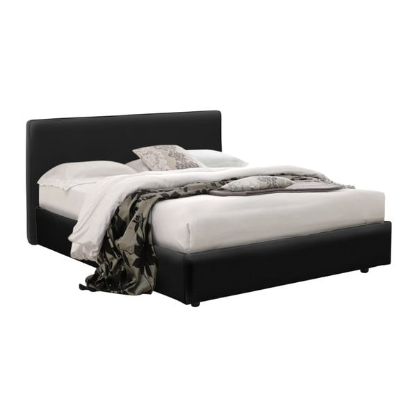 Černá dvoulůžková postel s úložným prostorem, matrací a potahem z koženky 13Casa Ninfea, 160 x 200 cm