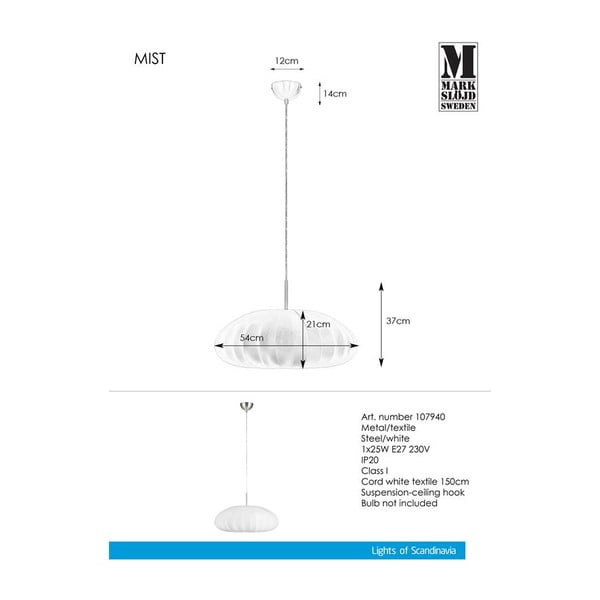 Valge rippvalgusti Pendant Mist - Markslöjd-image-3