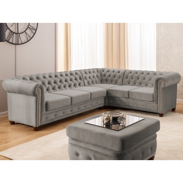 Hall sametist nurgadiivanvoodi (parempoolne/L-kujuline) York Blik - Ropez-image-1