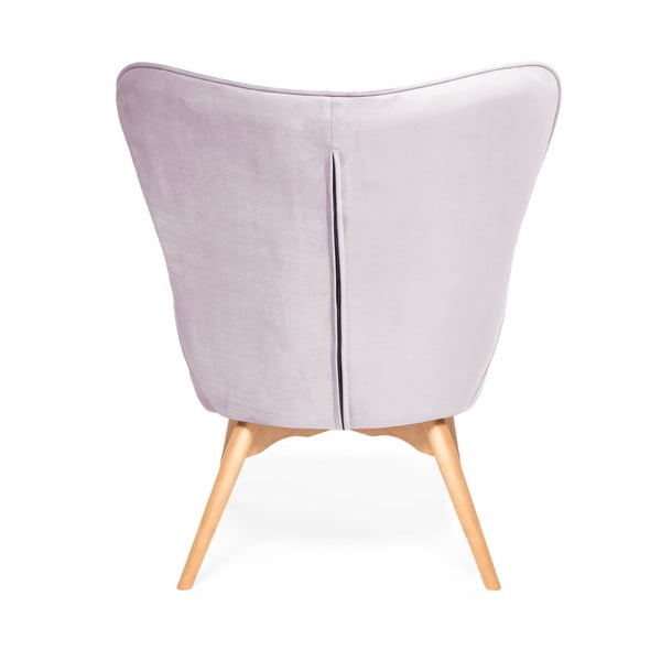 Levandulově fialové křeslo a podnožka s podnoží v přírodní barvě Vivonita Cora Velvet-image-3