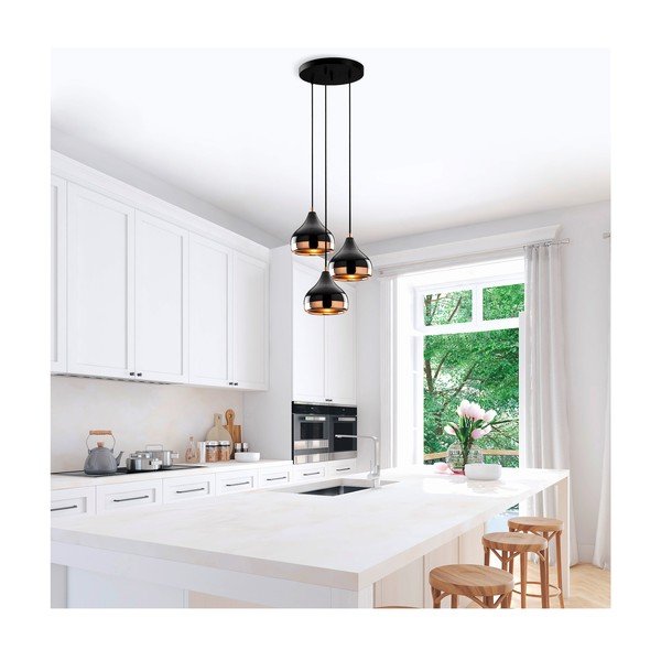 Závěsné svítidlo v černo-měděné barvě pro 3 žárovky Opviq lights Yildo-image-1