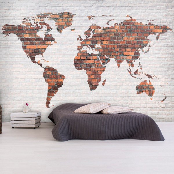 Suureformaadiline tapeet Brick maailmakaart seinale, 400 x 280 cm World Map: Brick Wall - Bimago-image-1