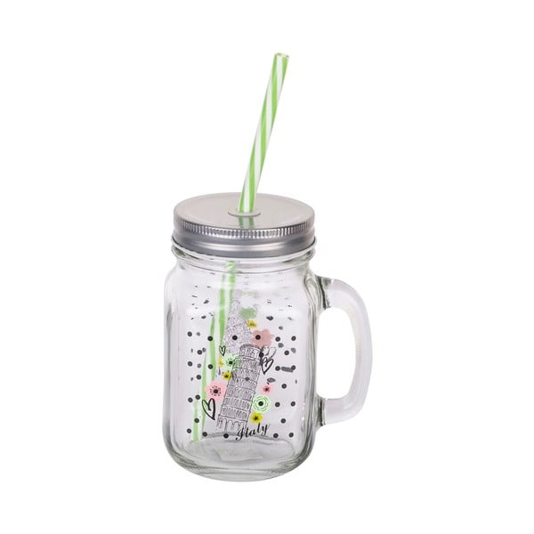 Skleněná mason jar s brčkem Tantitoni Italy, 475 ml