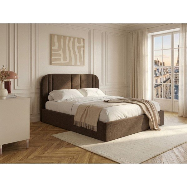 Pruun polsterdatud kaheinimesevoodi panipaigaga ja liistudest raamiga 160x200 cm Sidney - Bobochic Paris-image-1