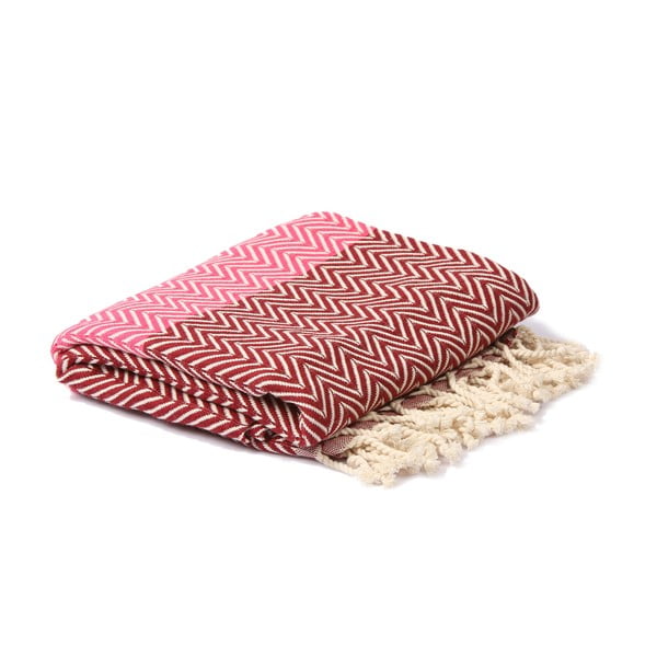 Červeno-růžový hammam ručník Spa Time Zig, 95 x 180 cm