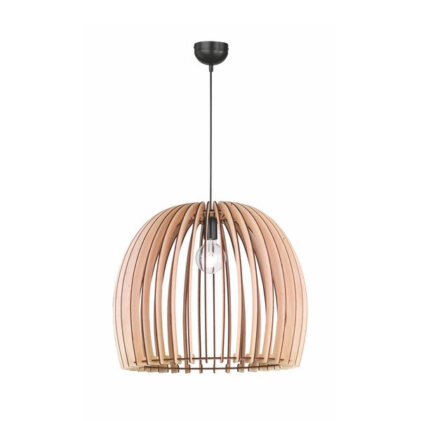 Béžové závěsné svítidlo ze dřeva a kovu Trio Wood, výška 150 cm