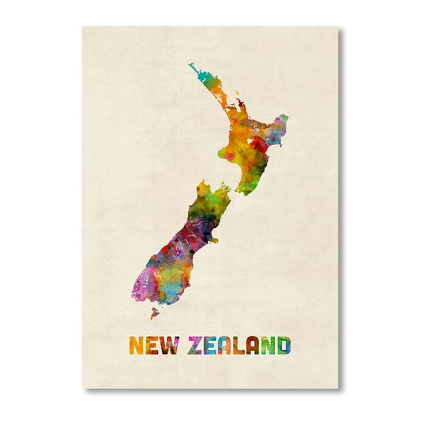 Plakát s pestrobarevnou mapou Nového Zélandu Americanflat Art, 60 x 42 cm