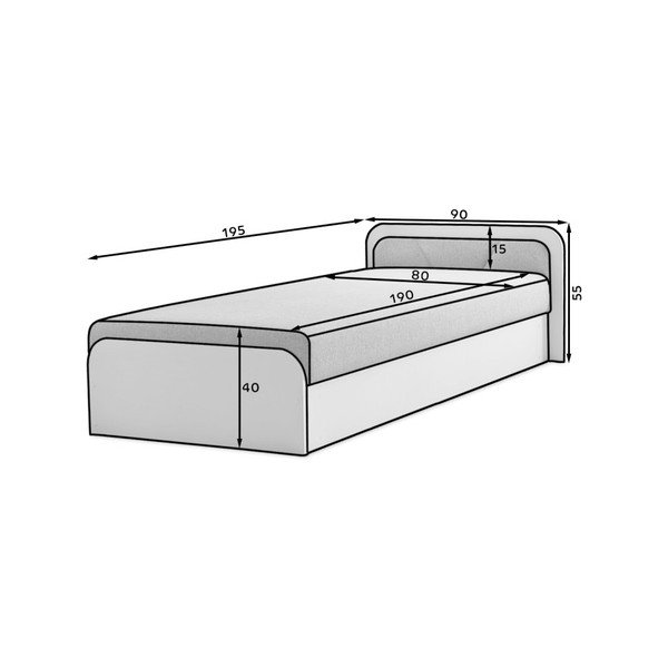 Ookerkollane/pruun polsterdatud/puitlaastplaadist üheinimesevoodi panipaiga ja madratsiga 80x190 cm Parys - ELTAP-image-3