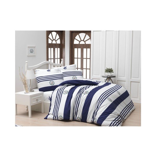 Povlečení z ranforce bavlny na jednolůžko s prostěradlem BHPC Charles, 160 x 220 cm