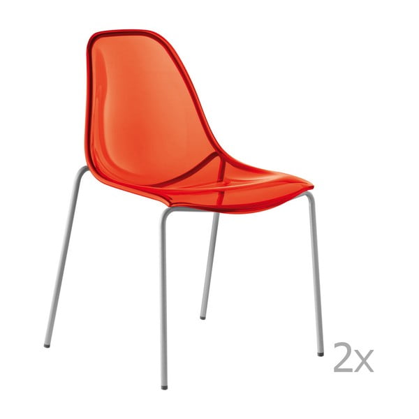 Sada 2 transparentních červených  jídelních židlí Pedrali Dream