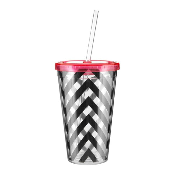 Pruhovaný kelímek s růžovým víčkem Premier Housewares Chevron, 450 ml