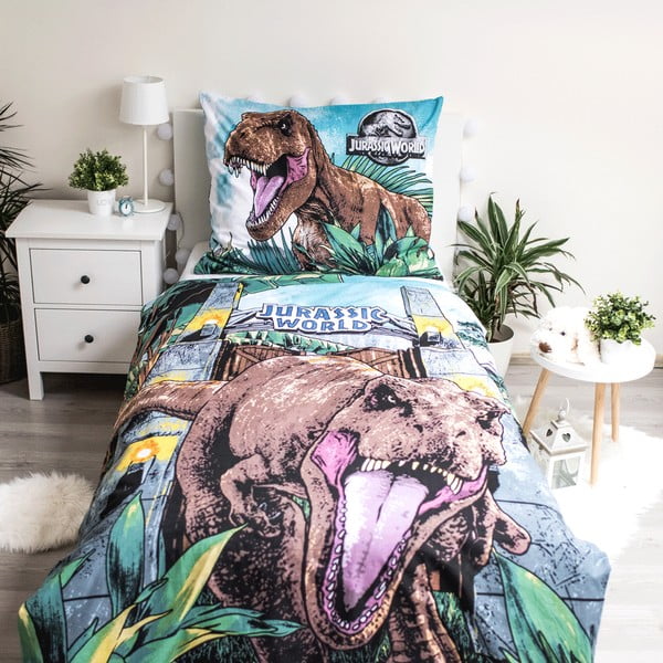 Puuvillane helendava efektiga laste voodipesu 140x200 cm Jurassic World – Jerry Fabrics-image-1