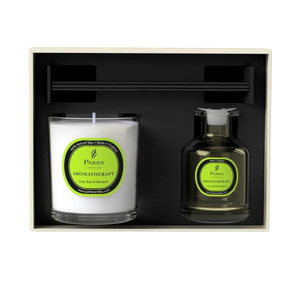 Dárková sada svíčky a difuzéru Aromatherapy, vůně limetky a bazalky