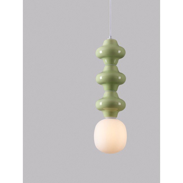 Valge/heleroheline keraamiline ripplamp klaasist varjuga, ø 18 cm Clio - Nova Luce-image-1