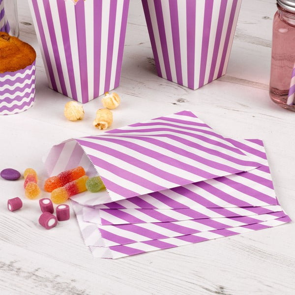 Sada 25 fialových papírových taštiček Neviti Carnival Stripes