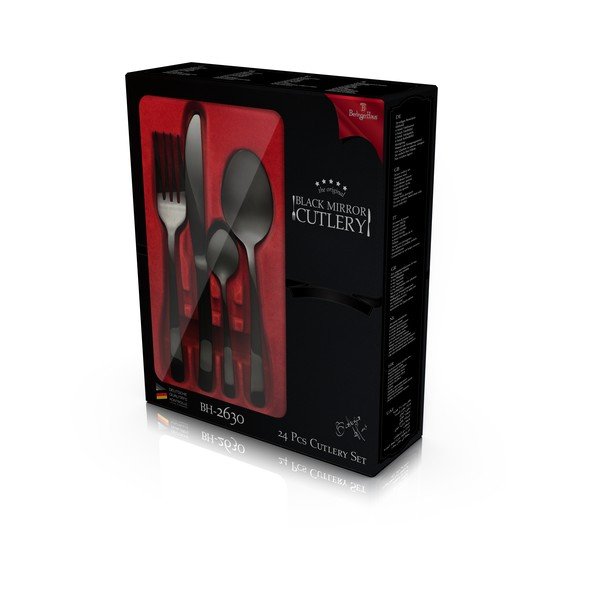 Mustast roostevabast terasest söögiriistad 24 tk Black Mirror Collection - BerlingerHaus-image-2