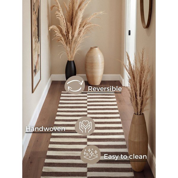 Valge/pruun kahepoolne/käsitsi kootud villane jooksja 80x200 cm Vika - Hanse Home-image-4