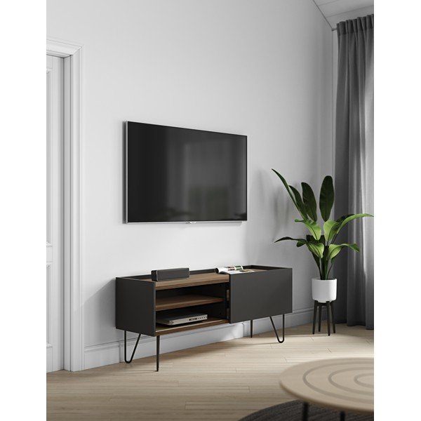 Pruun-must TV-laud pähklipuu dekooriga 140x59 cm Nina - TemaHome-image-1