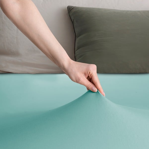 Türkiissinine trikotaažist kummiga lina 140x200cm Amber - Restilo-image-1