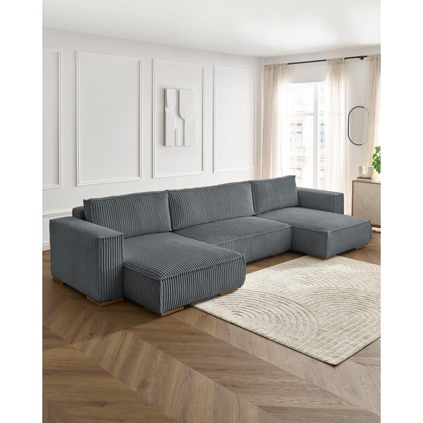 Tumehall kordvoodi/nurgadiivanvoodi panipaigaga (U-kujuline) Chelsea - Bobochic Paris-image-1