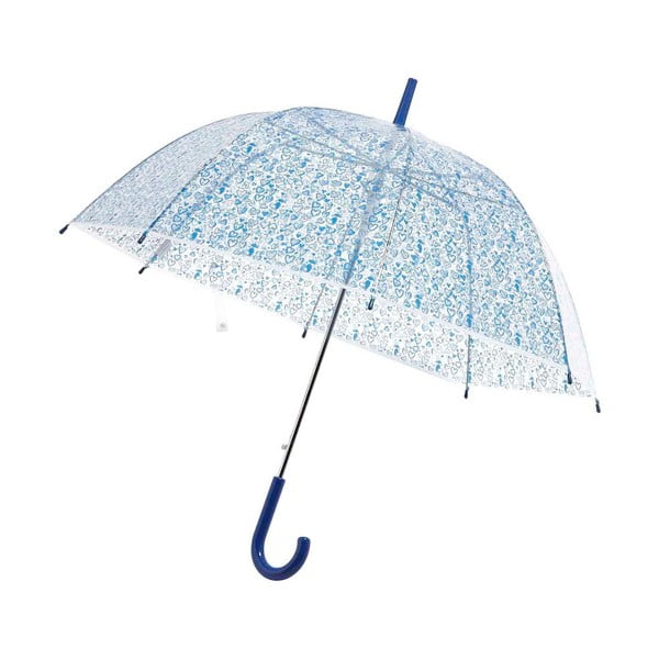 Transparentní holový deštník s modrými detaily Birdcage Heart, ⌀ 99 cm