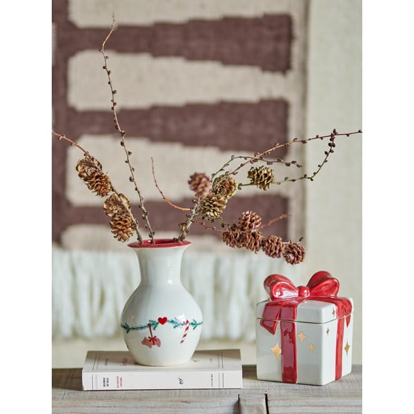 Valge kivikeraamikast jõulumotiividega vaas (kõrgus 16 cm) Yule - Bloomingville-image-1